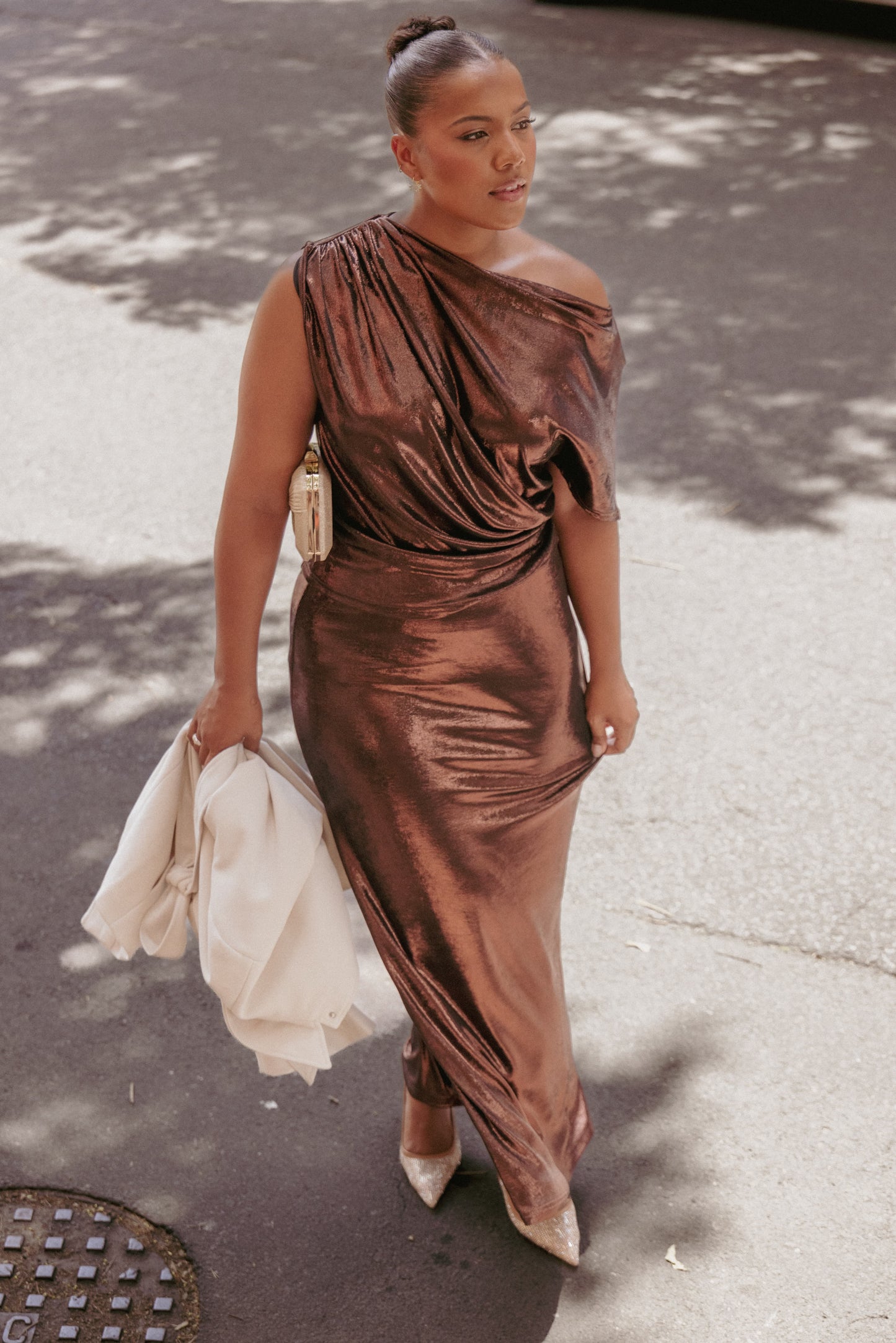 Rowyn Drapey Metallic Top - Bronze