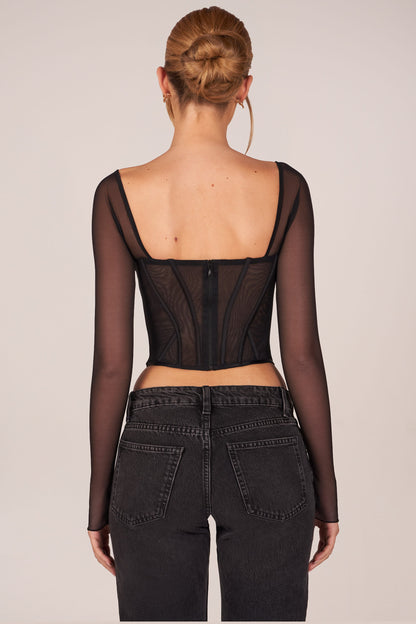 Corset Long-Sleeve Top in Black