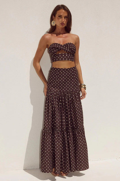 Ayla Maxi Skirt - Choc/Lemon Polka