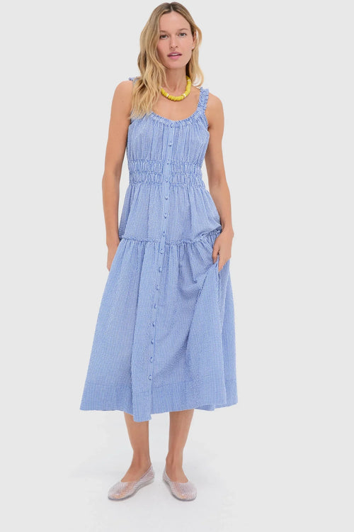 Blue and White Gingham Seersucker Landis Midi Dress