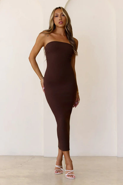 BASE Luxe Rib The Ultimate Strapless Midi Dress Chocolate