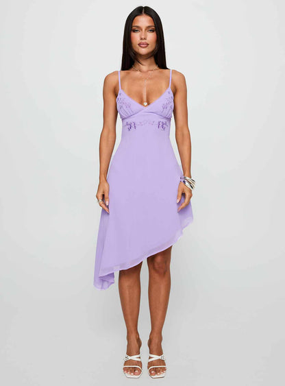 Secret Gardens Asymmetrical Midi Dress Purple