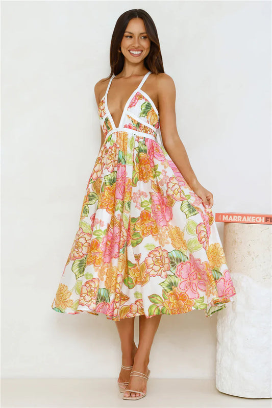 Blooming In The City Midi Dress Orange