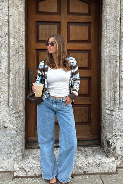 Misha Brown and Blue Stripe Button Down Cardigan - PRE ORDER