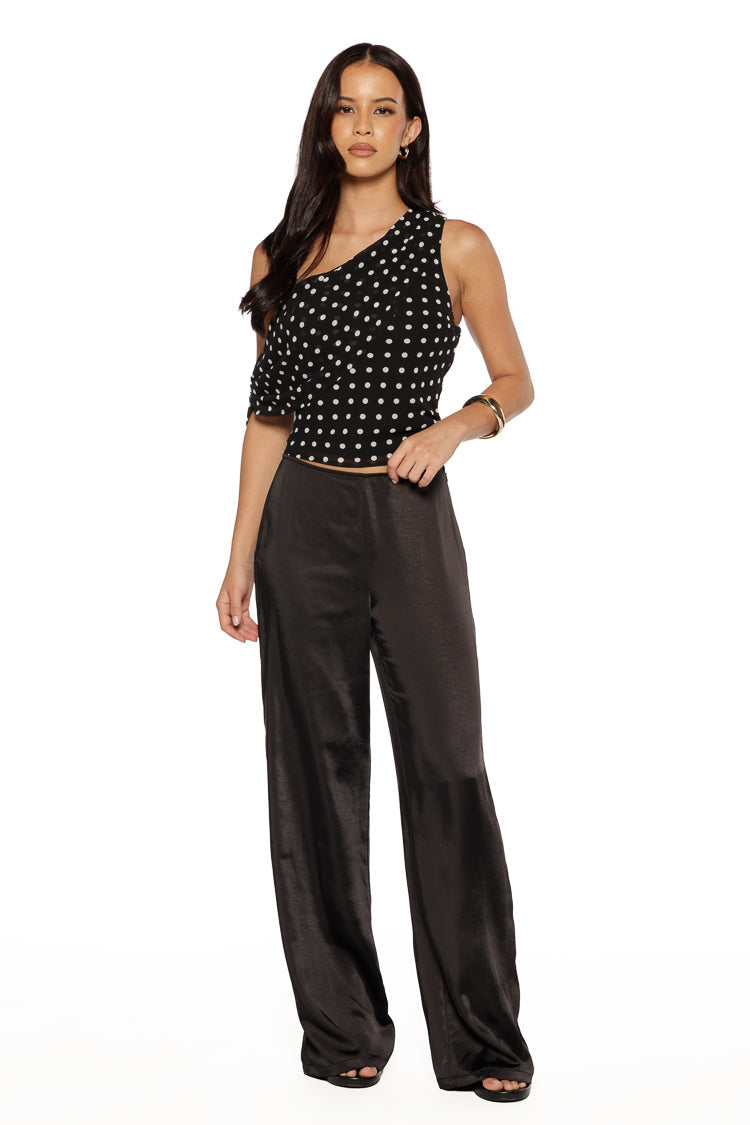 Orla Black Satin Straight Leg Pants