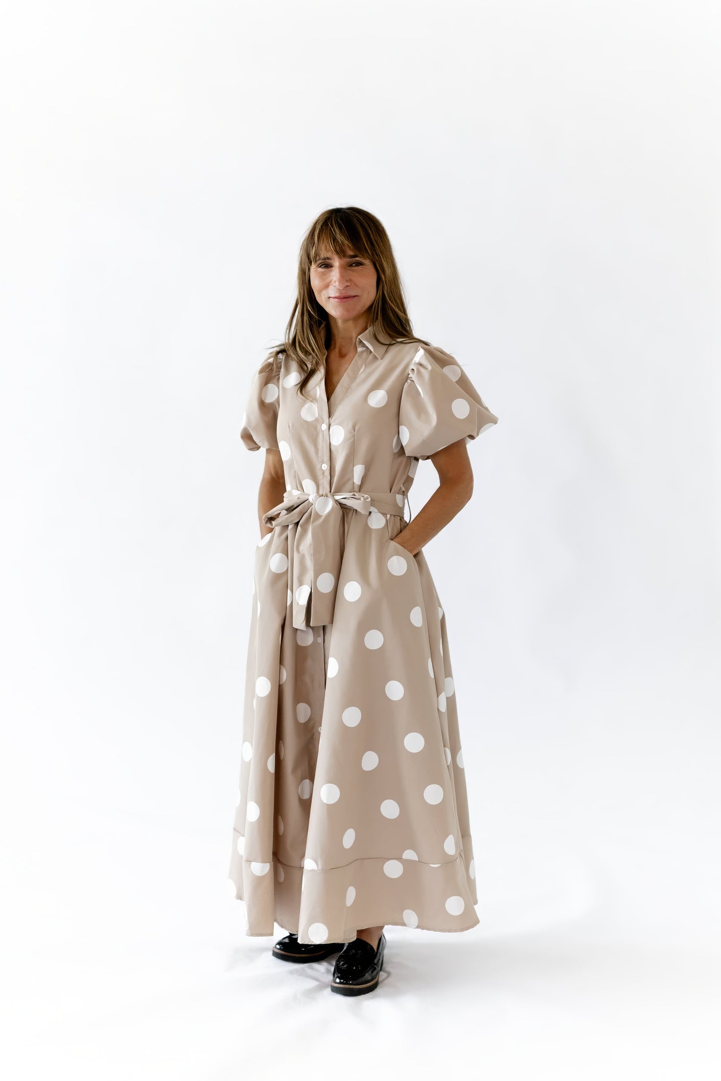 Bayside Polka Dot Dress · Taupe