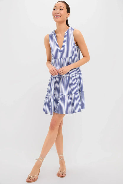 Blue and White Stripe Sleeveless Cotton Poplin Kenzo Dress