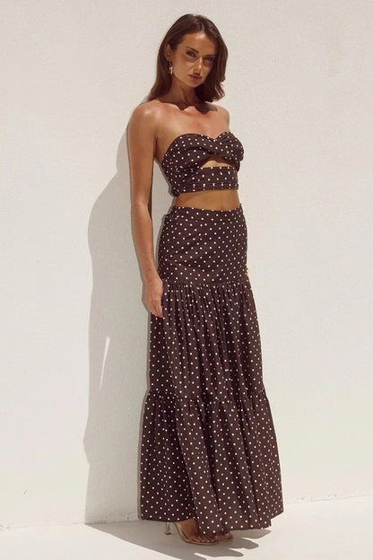 Ayla Maxi Skirt - Choc/Lemon Polka