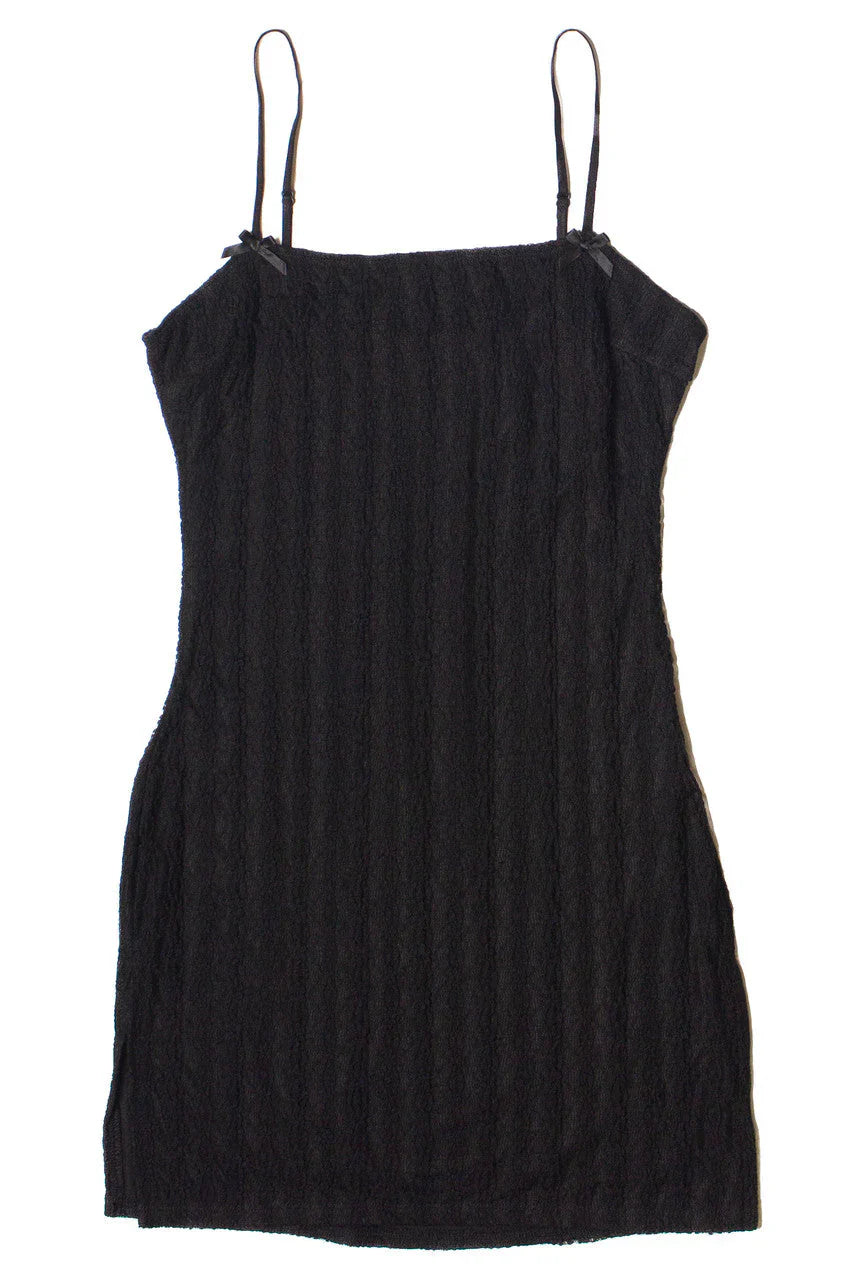 Bow Detail Lined Lace Mini Dress