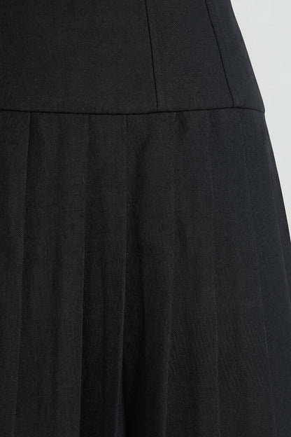 Brushed Twill Drop Waist Kilt Mini Dress in Black