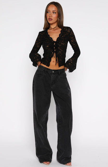 Oh So Careless Long Sleeve Lace Top Black